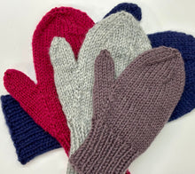 Load image into Gallery viewer, Magic Loop Mittens in four sizes, knit in Rowan Pure Wool.