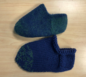 Before and after image of a felted slipper