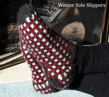 Load image into Gallery viewer, Winter Sole Slippers by Kate Atherley is an imaginative use of slip stitch to create a plaid effect in these cozy slippers.