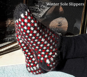 Winter Sole Slippers by Kate Atherley is an imaginative use of slip stitch to create a plaid effect in these cozy slippers.