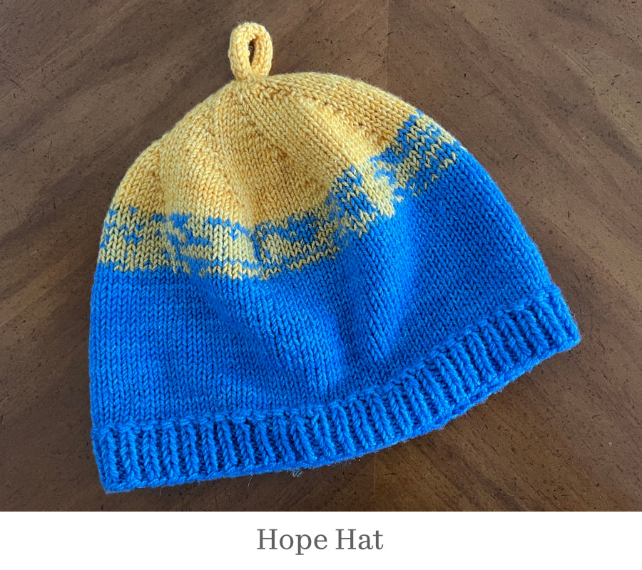Hope Hat worked in colours of Ukrainian Flag