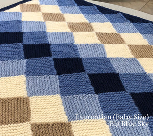 The Laurentian Blanket made up in five new colours, we call "Big Blue Sky". This sample is shown in the Baby size.