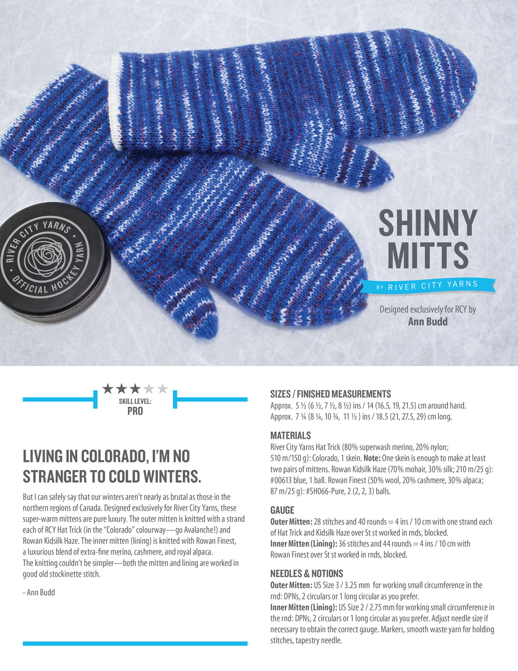 The cover page of the Shinny Mitts pattern