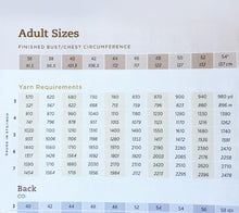 Load image into Gallery viewer, Image of yarn requirements for Adult Size sweaters